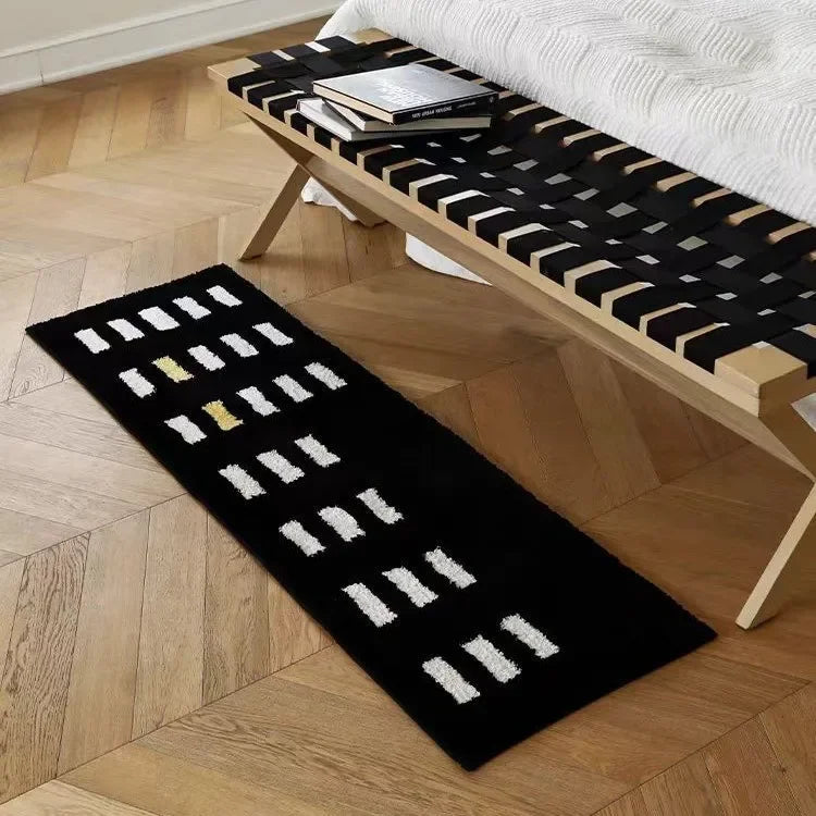 VIKAMA Minimalist Black And White Bedside Rug For Bedrooms And Living Rooms Soft And Comfortable Plush Home Decor Rug