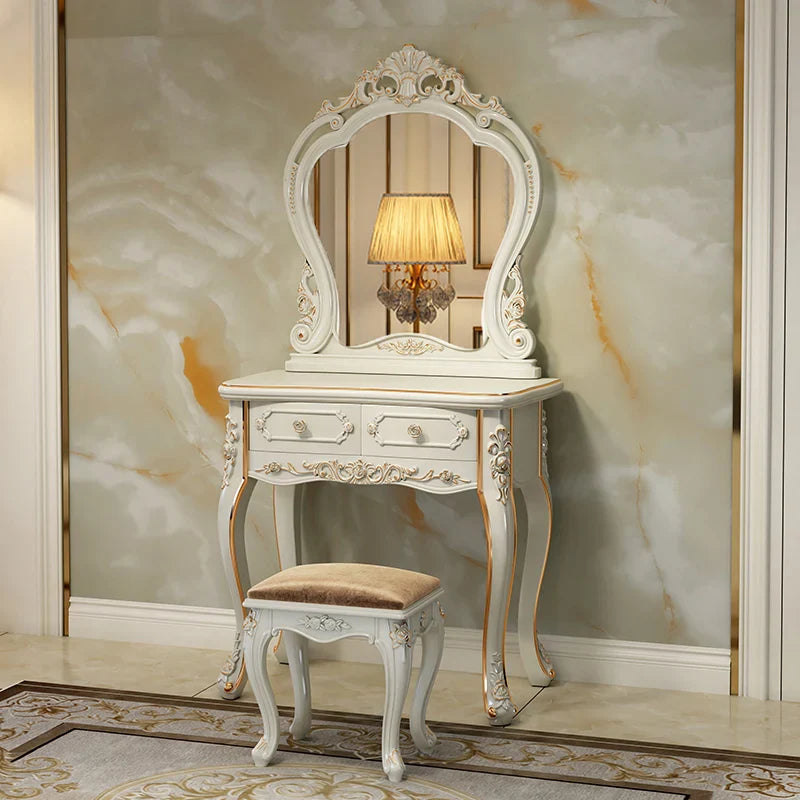 European Luxury Vanity Table Bedroom Mid Century White Makeup Dressing Table Cosmetics Chair Penteadeira Postmodern Furniture