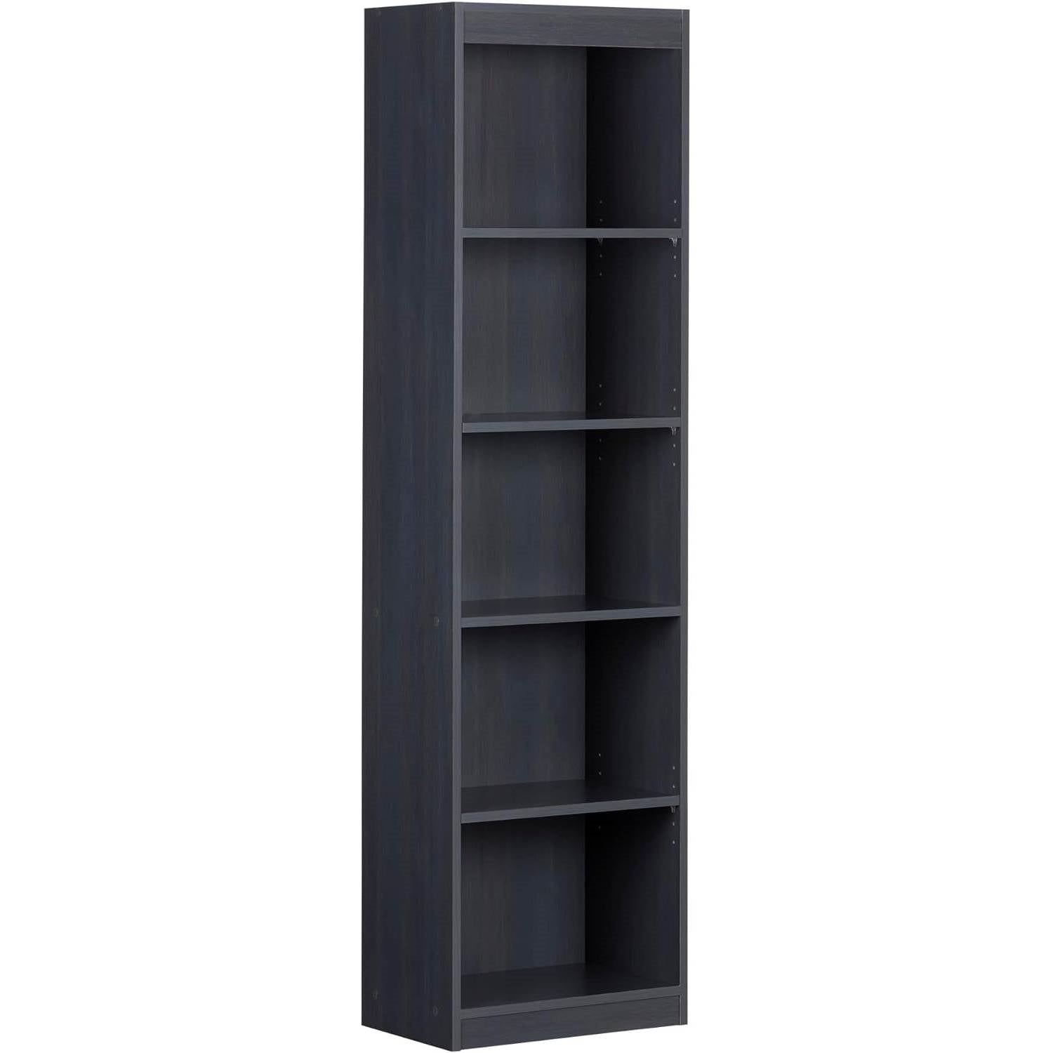 Narrow 5-Shelf Bookcase Slim Storage Shelving Unit Dark Blue Black Wood Finish-1