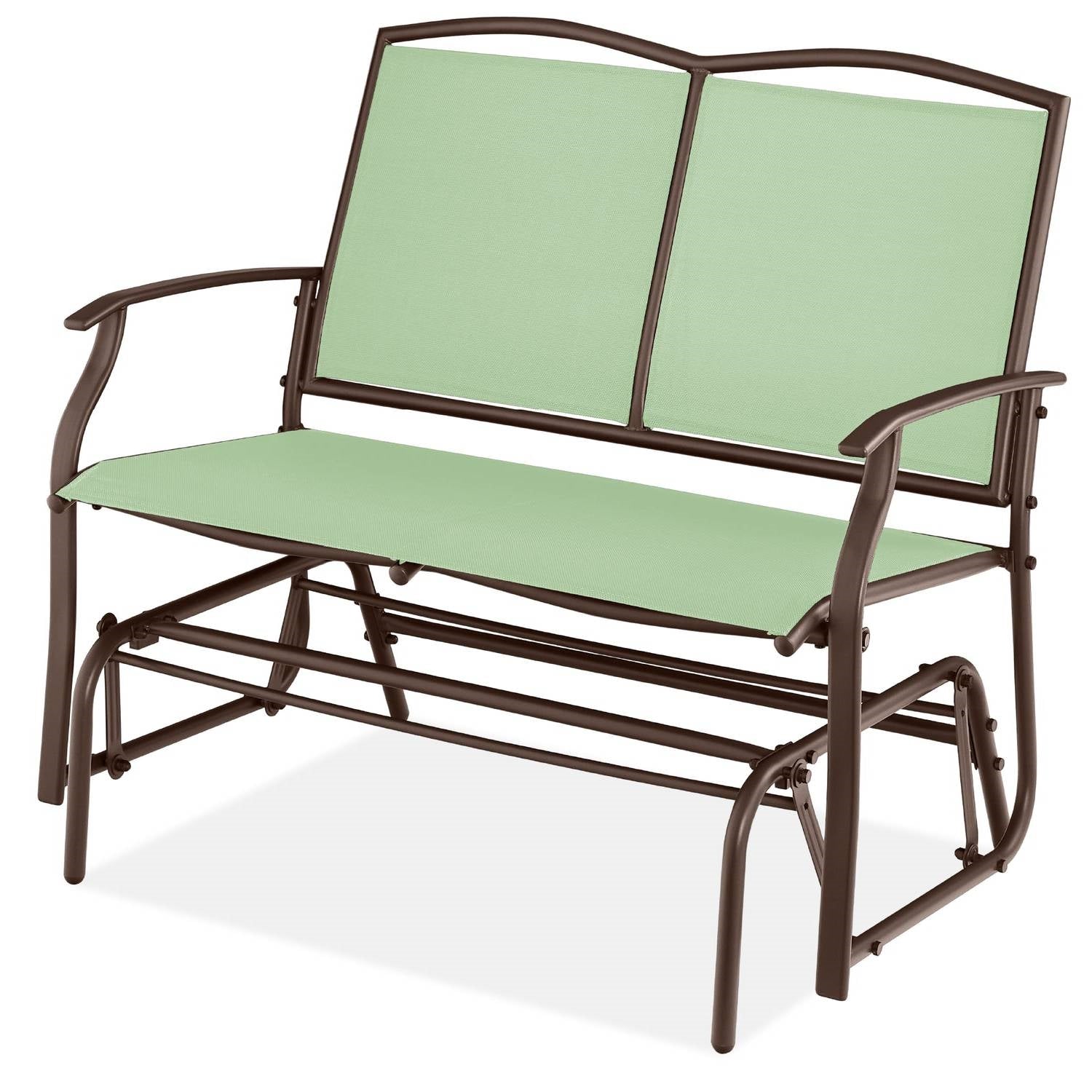 2 Seat Mesh Patio Loveseat Swing Glider Rocker with Armrests in Sage-0