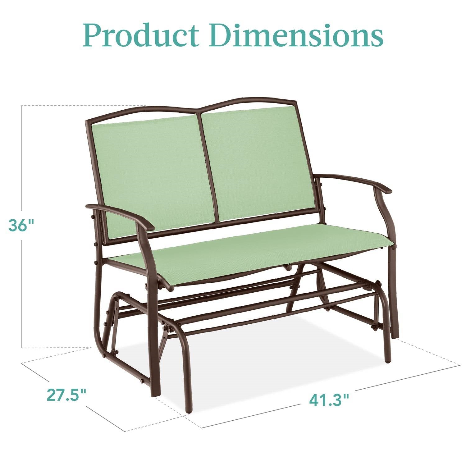 2 Seat Mesh Patio Loveseat Swing Glider Rocker with Armrests in Sage-3