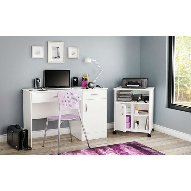 Modern Home Office Printer Stand Cart with Casters in White-2