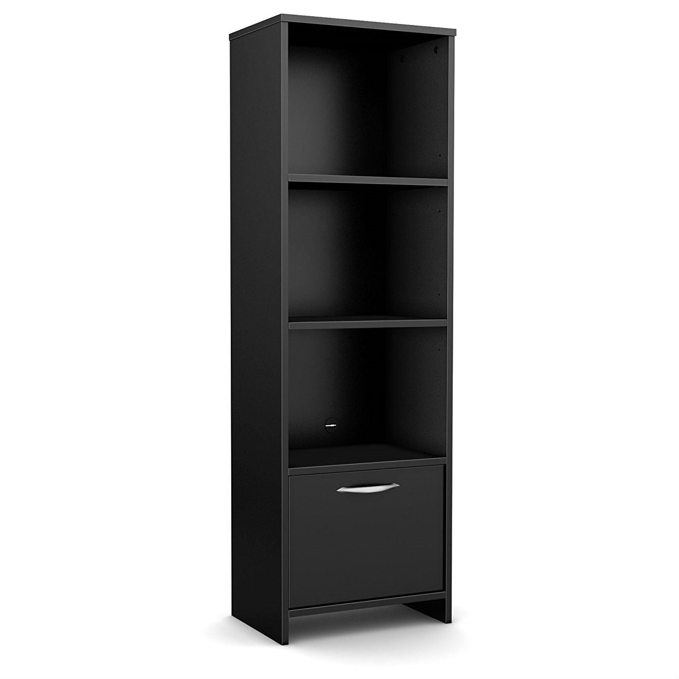 Modern Bookcase with 3 Shelves & Bottom Door in Black-0