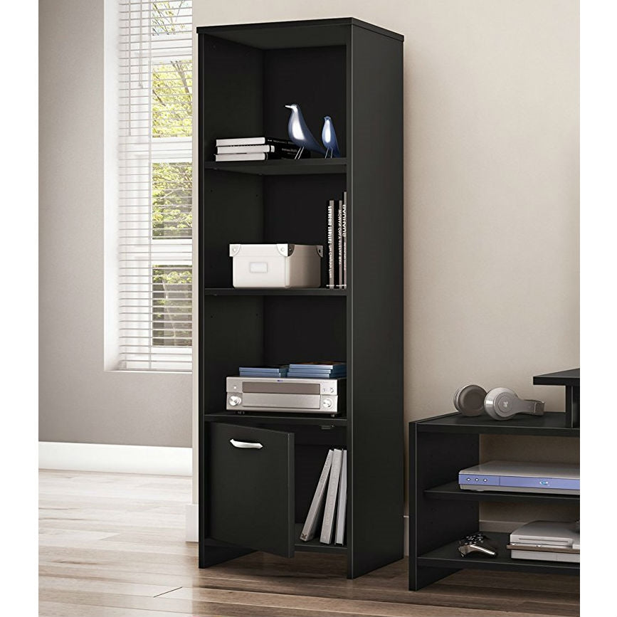 Modern Bookcase with 3 Shelves & Bottom Door in Black-1