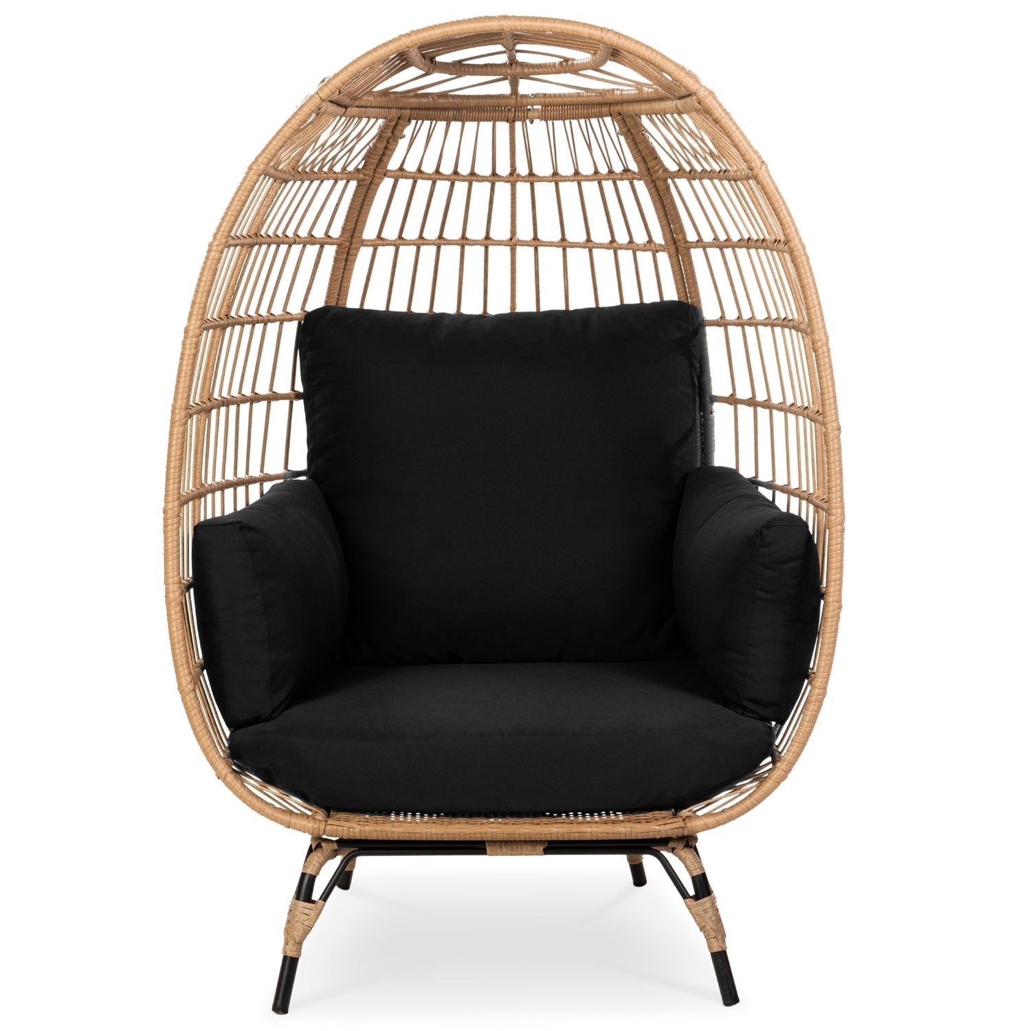 Oversized Patio Lounger Indoor/Outdoor Wicker Egg Chair Black-0