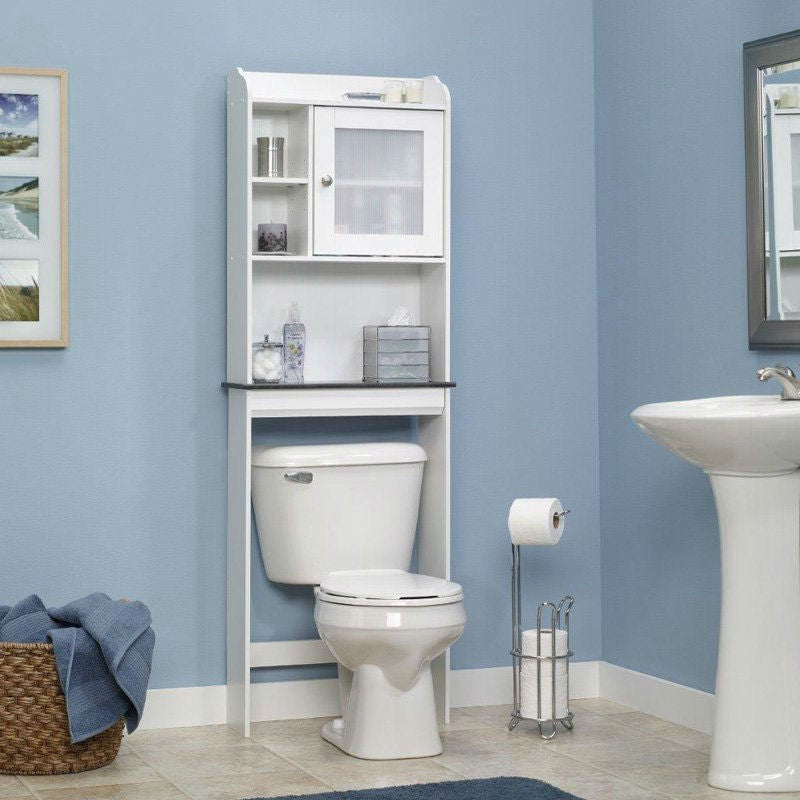 White Space Saving Over Toilet Bathroom Cabinet with 2 Adjustable Shelves-0