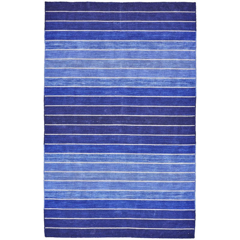 8' x 11' Striped Hand-Tufted Wool/Cotton Blue Area Rug-0