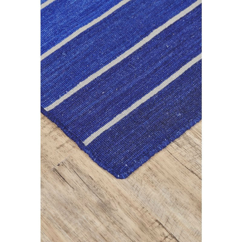 8' x 11' Striped Hand-Tufted Wool/Cotton Blue Area Rug-1