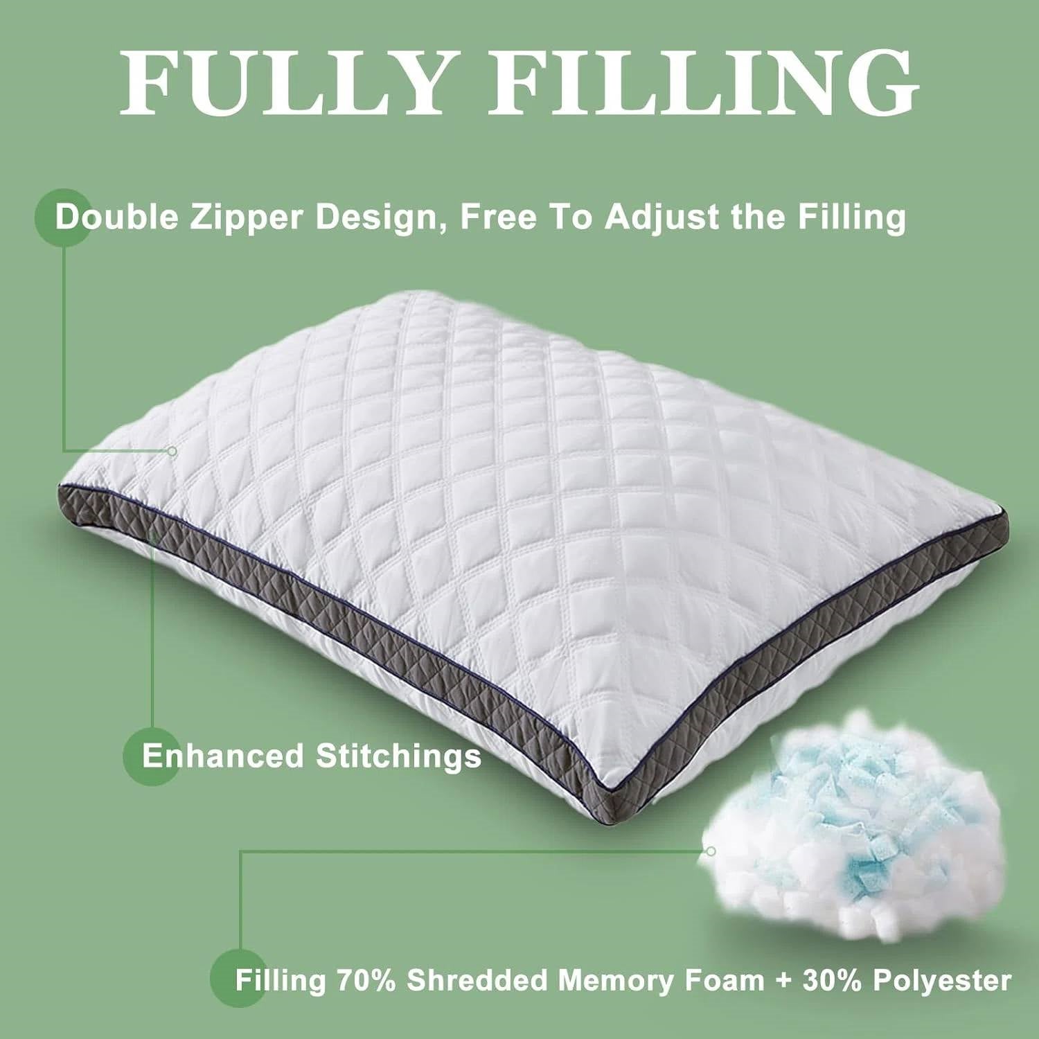 Set of 2 Standard Shredded Memory Foam Polyester Pillow with Removeable Cover-1