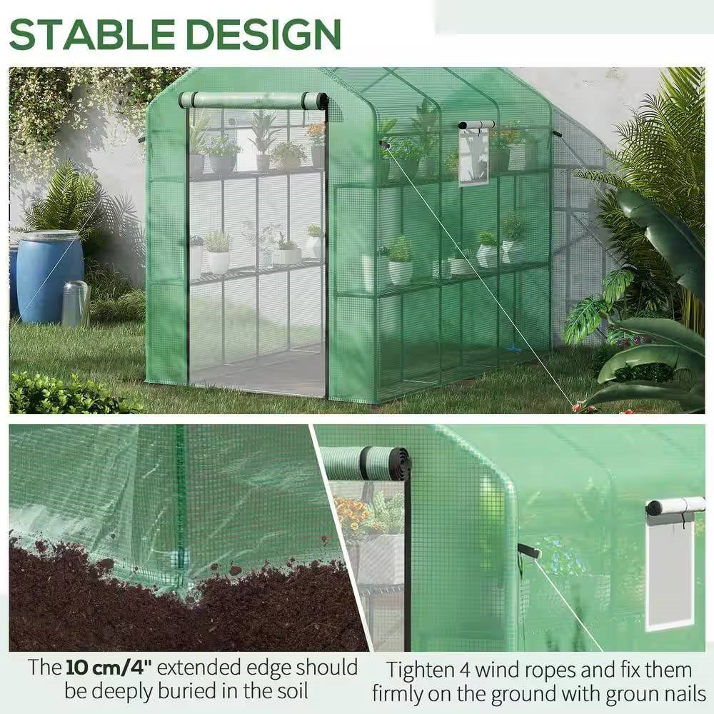 7 ft x 4.7 ft Oudoor Greenhouse with Steel Frame and Green PE Cover-2