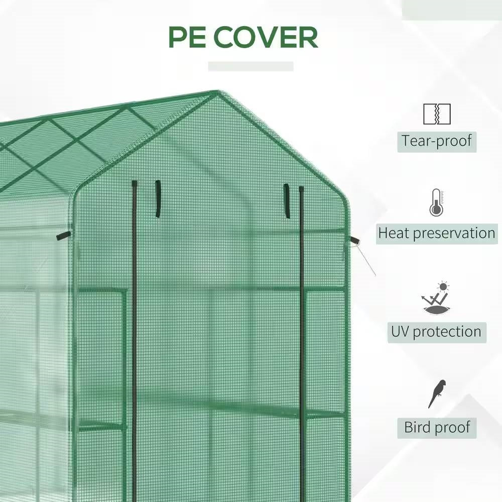 7 ft x 4.7 ft Oudoor Greenhouse with Steel Frame and Green PE Cover-3