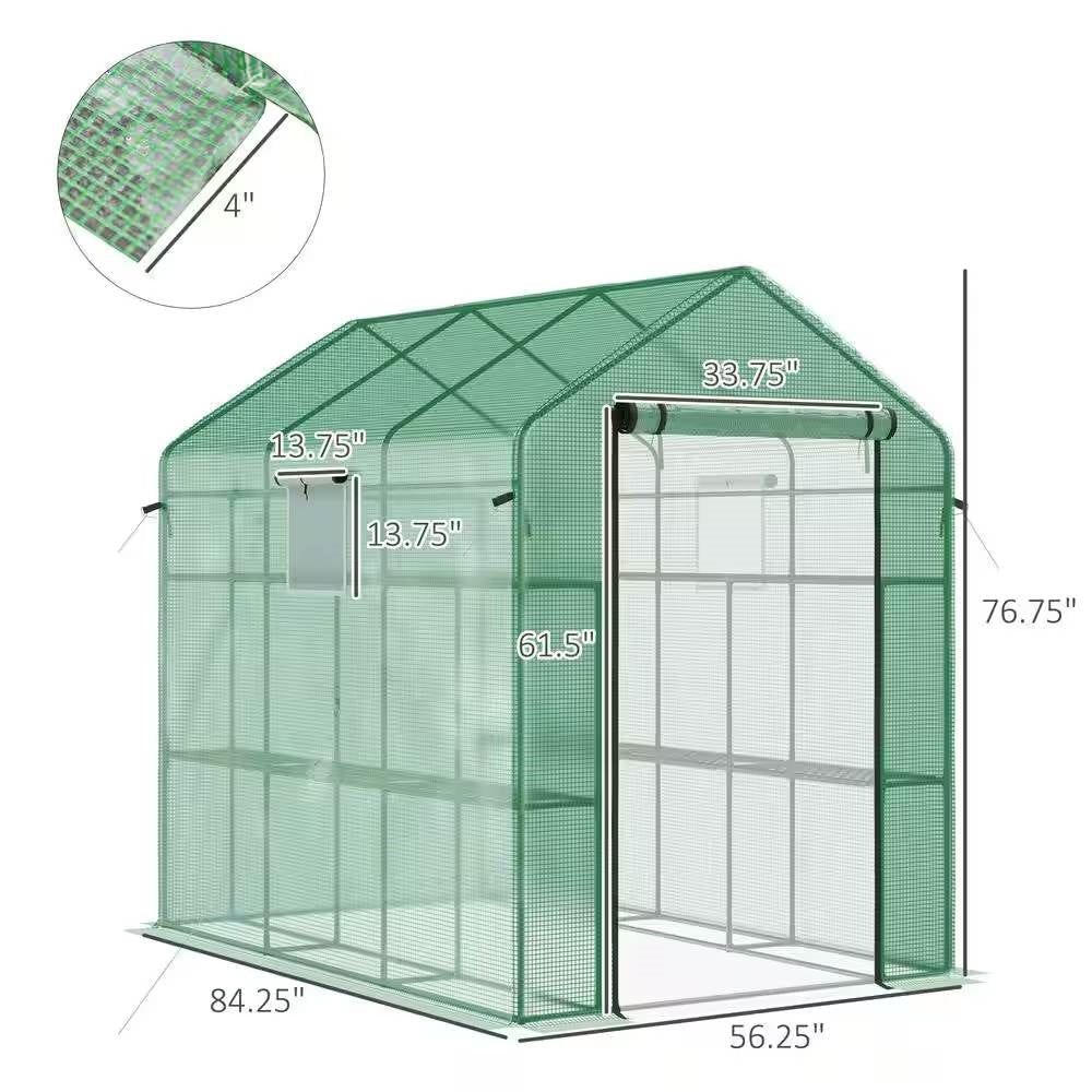 7 ft x 4.7 ft Oudoor Greenhouse with Steel Frame and Green PE Cover-4