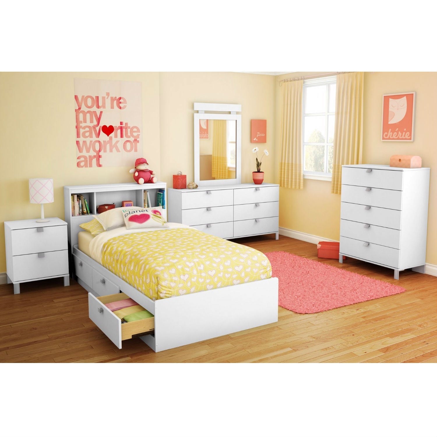 Twin size Modern Bookcase Headboard in White Wood Finish-2