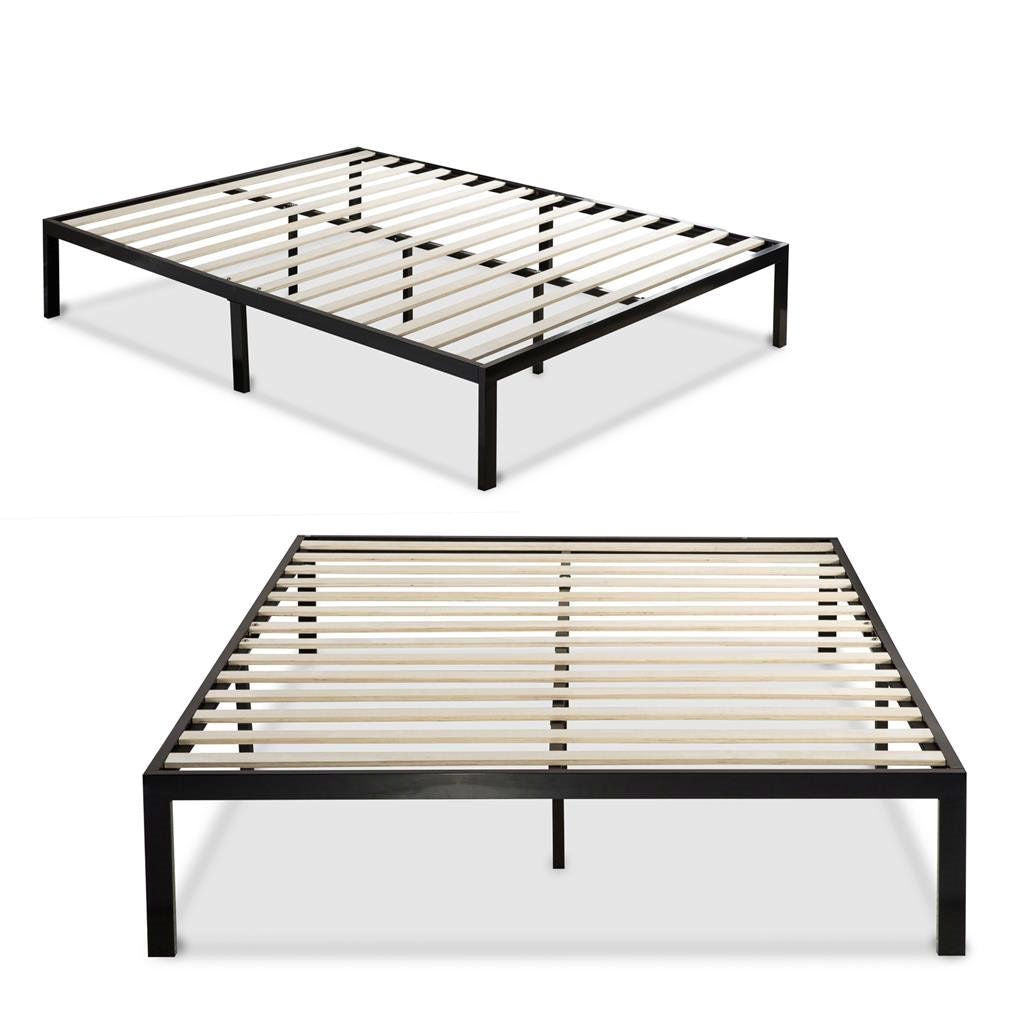 Twin size Black Metal Platform Bed Frame with Wood Slats-0