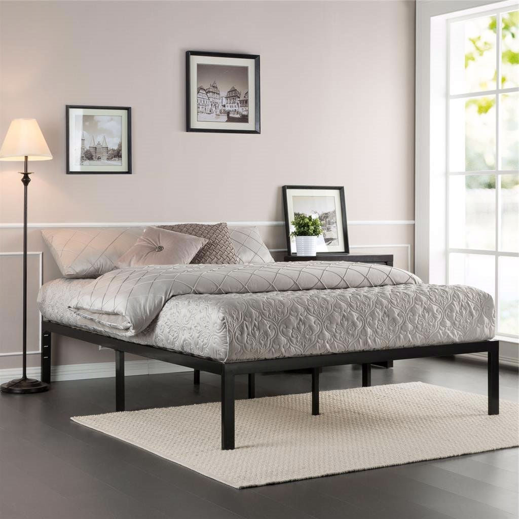 Twin size Black Metal Platform Bed Frame with Wood Slats-1