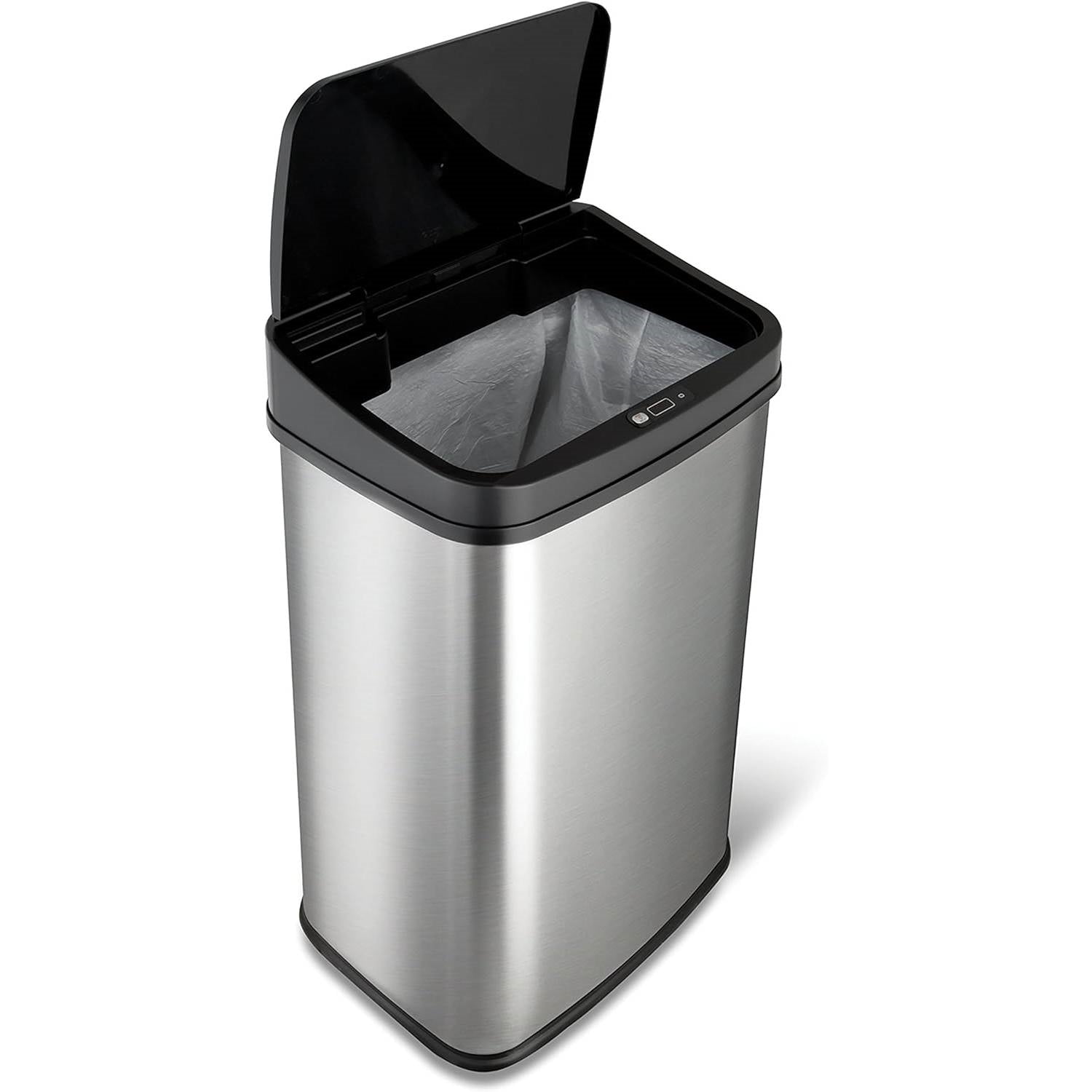 Silver/Black 13-Gallon Stainless Steel Kitchen Trash Can with Motion Sensor Lid-0