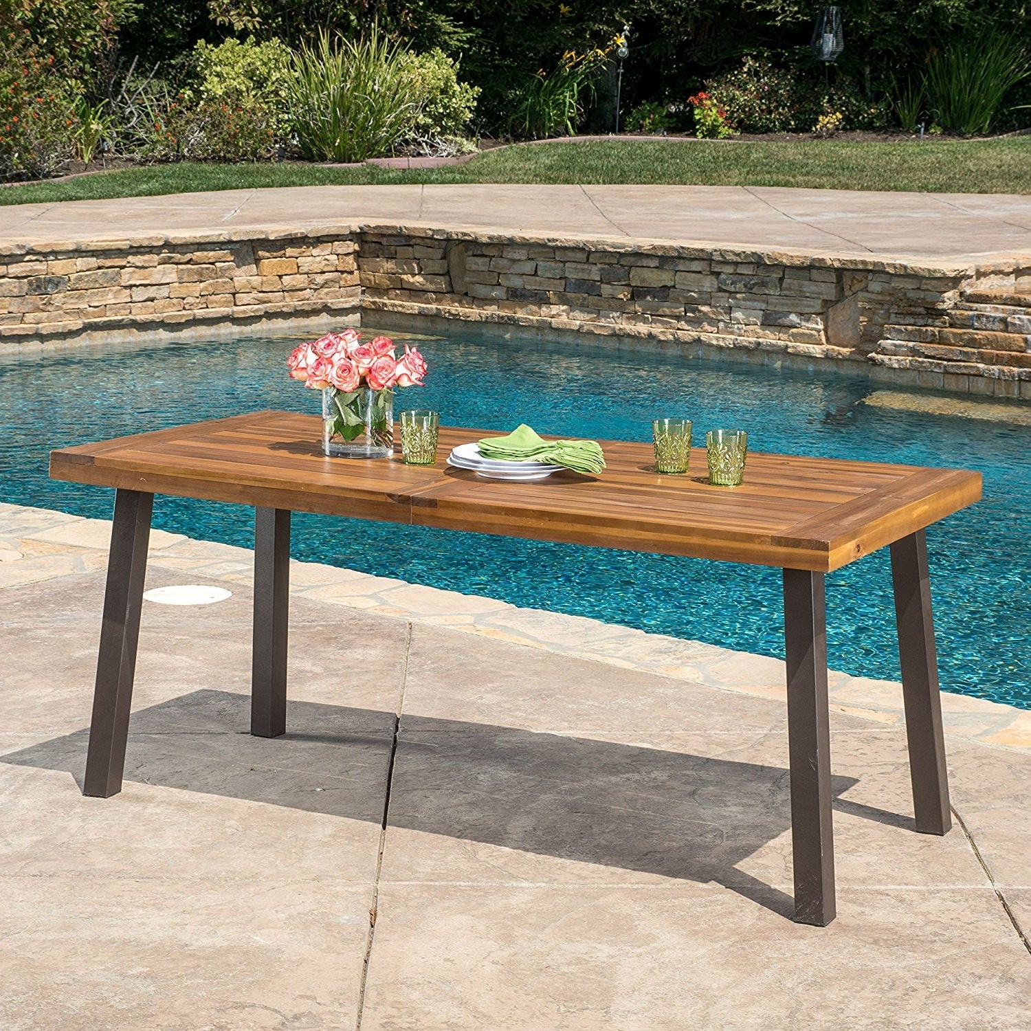 Acacia Wood 69 x 32 inch Outdoor Patio Dining Table in Teak Finish-0