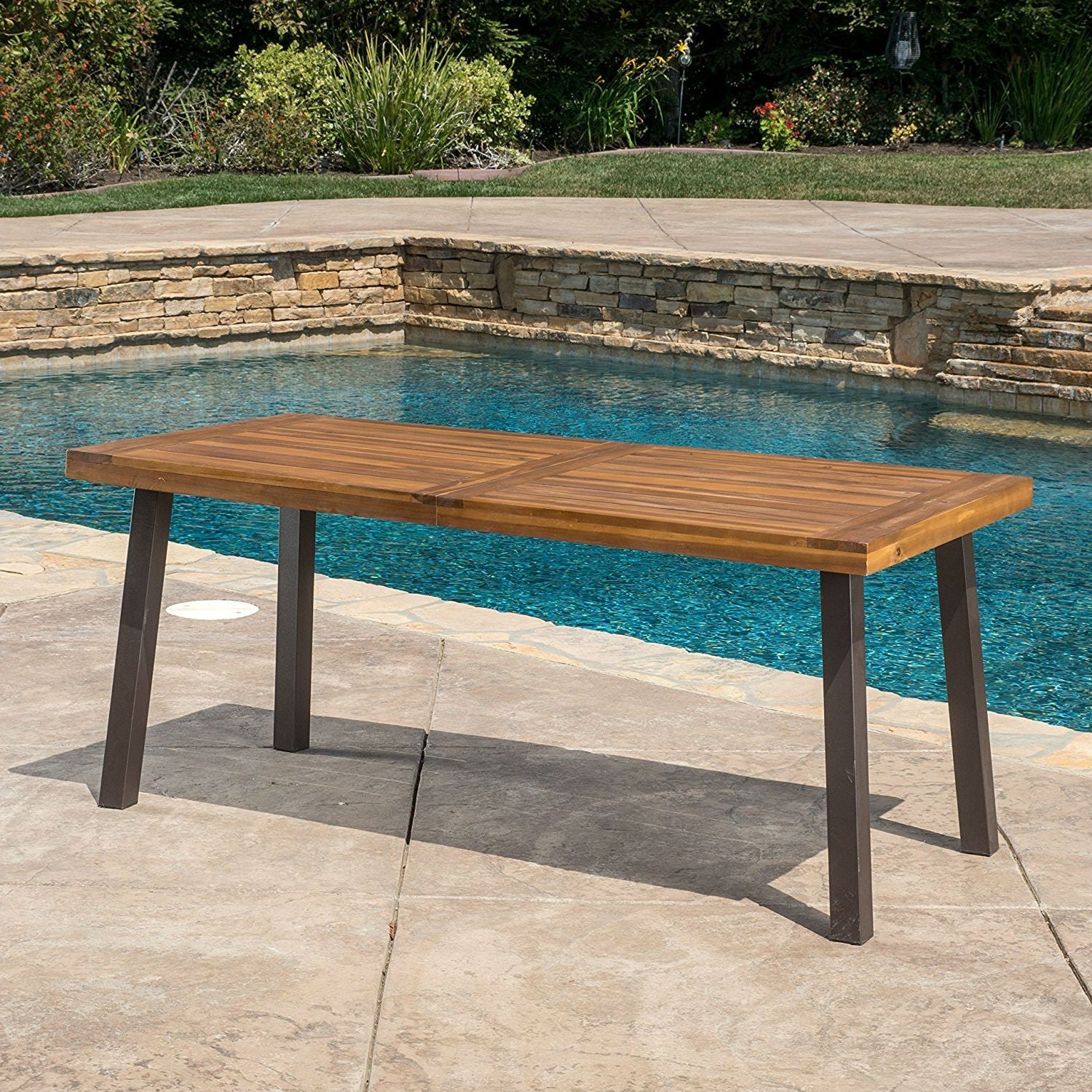 Acacia Wood 69 x 32 inch Outdoor Patio Dining Table in Teak Finish-1