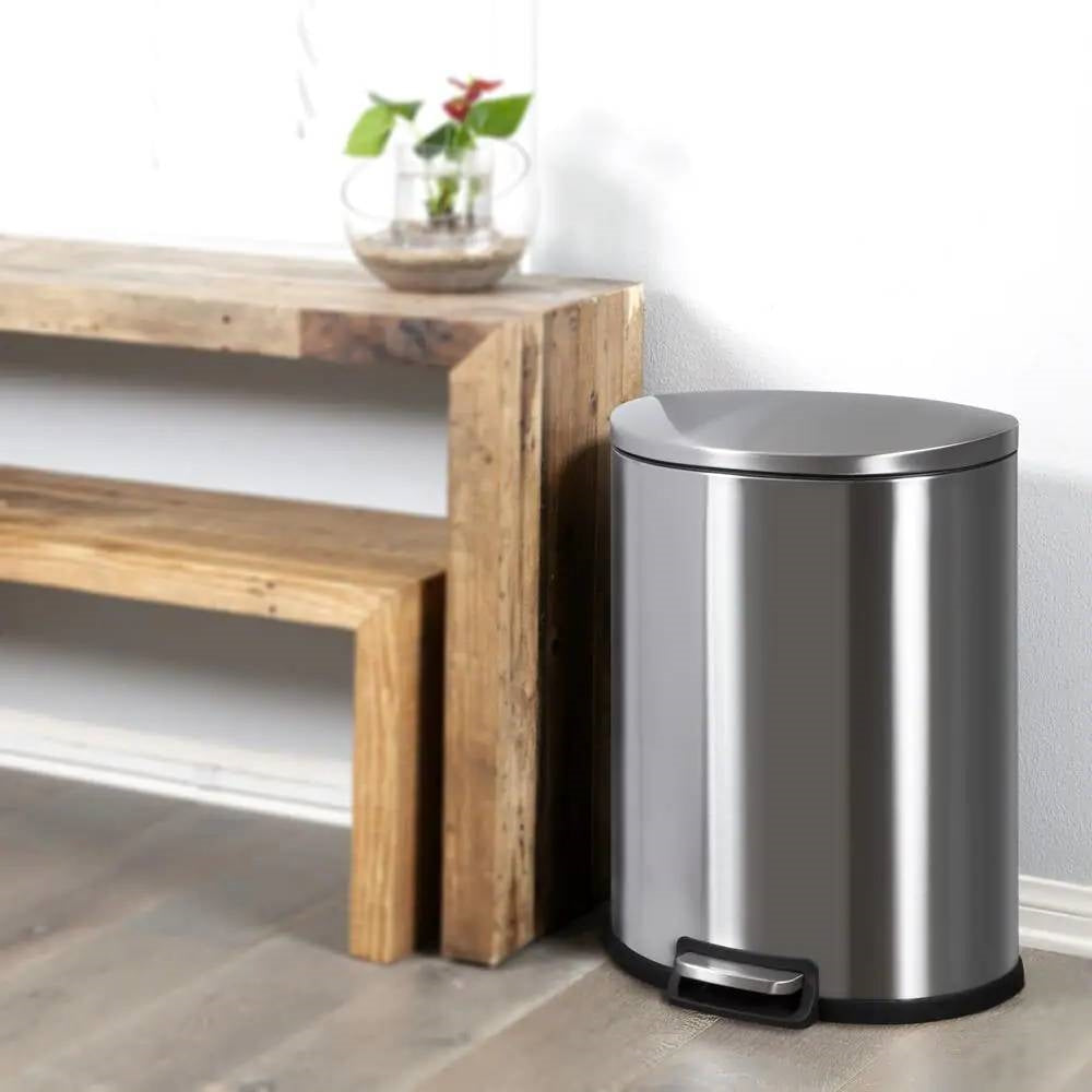 13-Gallon Step-on Stainless Steel Kitchen Trash Can with Removable Bucket Liner-2