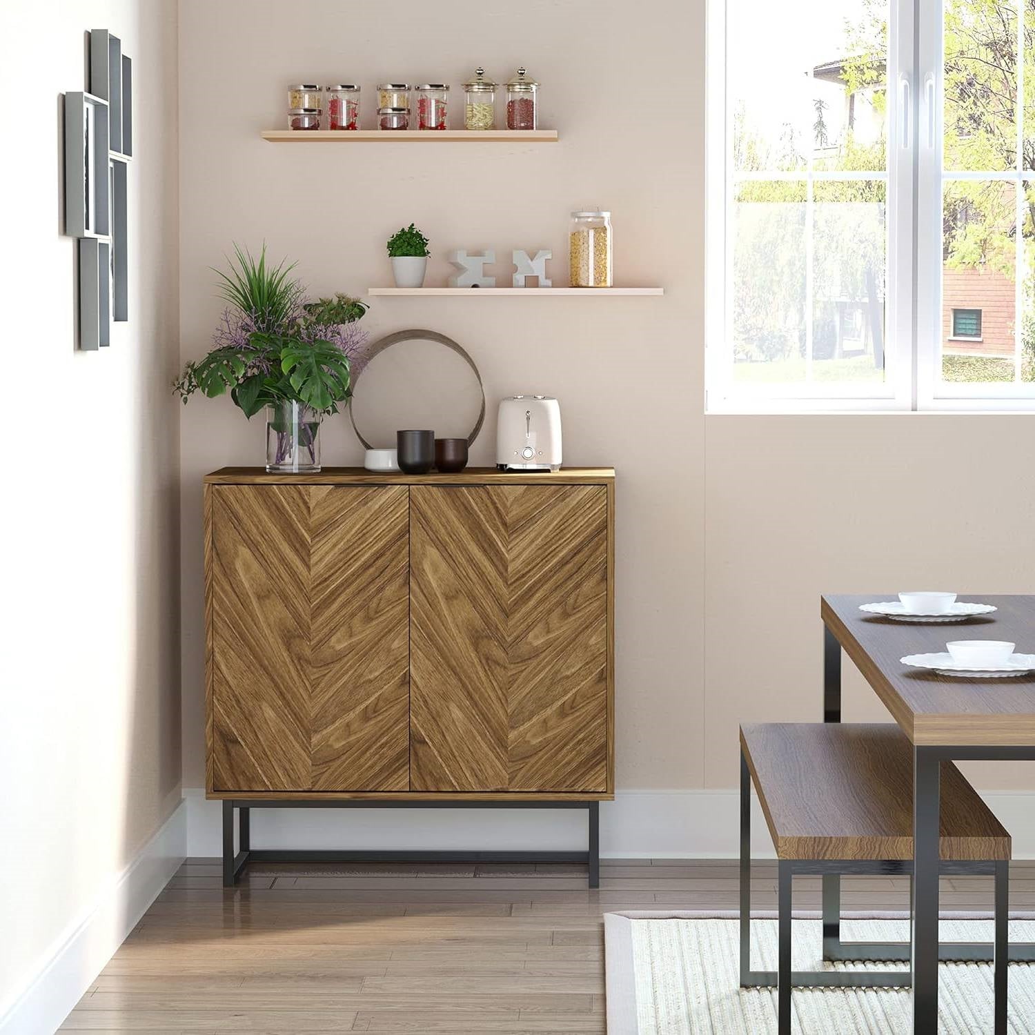 Modern Entryway Sideboard Buffet Dining Storage Cabinet in Walnut Wood Finish-1