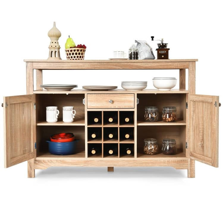 Wood Sideboard Dining Buffet Server Cabinet with Wine Rack and Storage Shelf-1