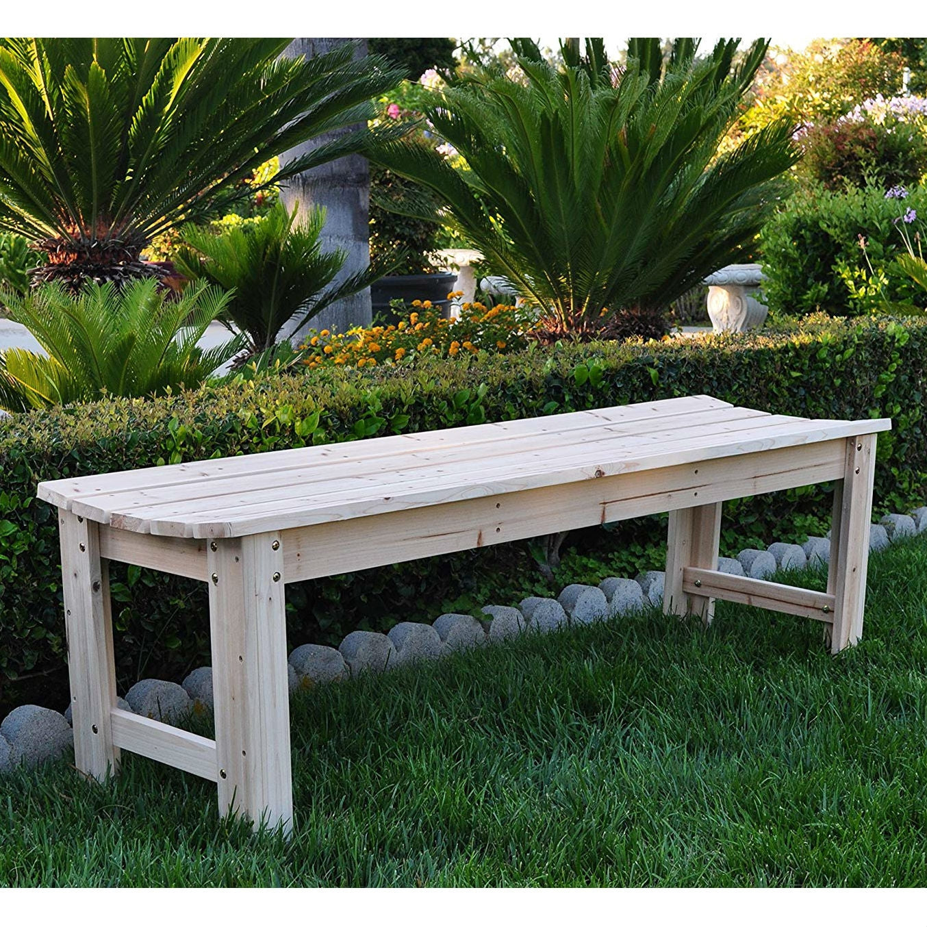 5-Ft Backless Garden Bench in Natural Yellow Cedar Wood-2