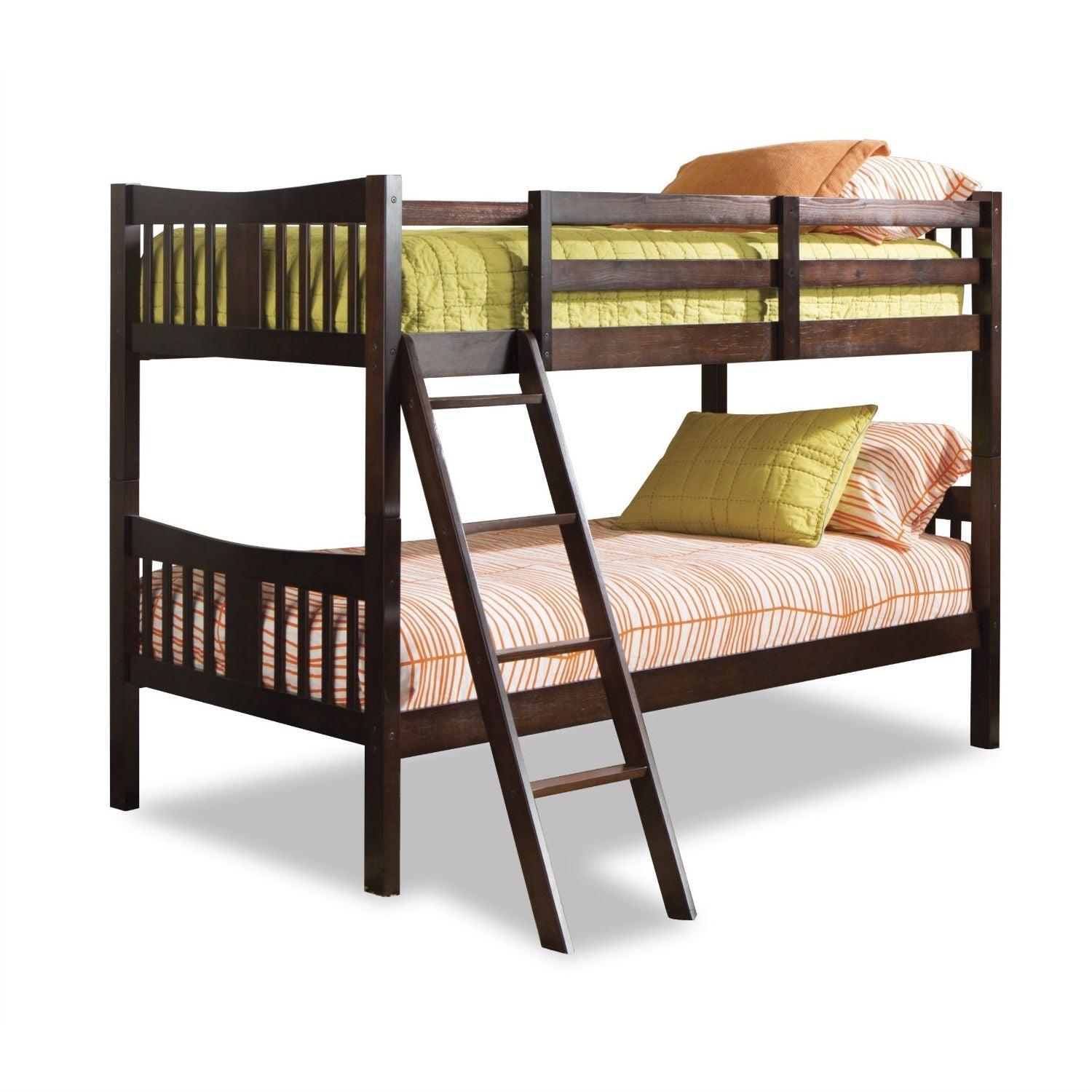 Twin over Twin Solid Wood Bunk Bed in Espresso Finish-0