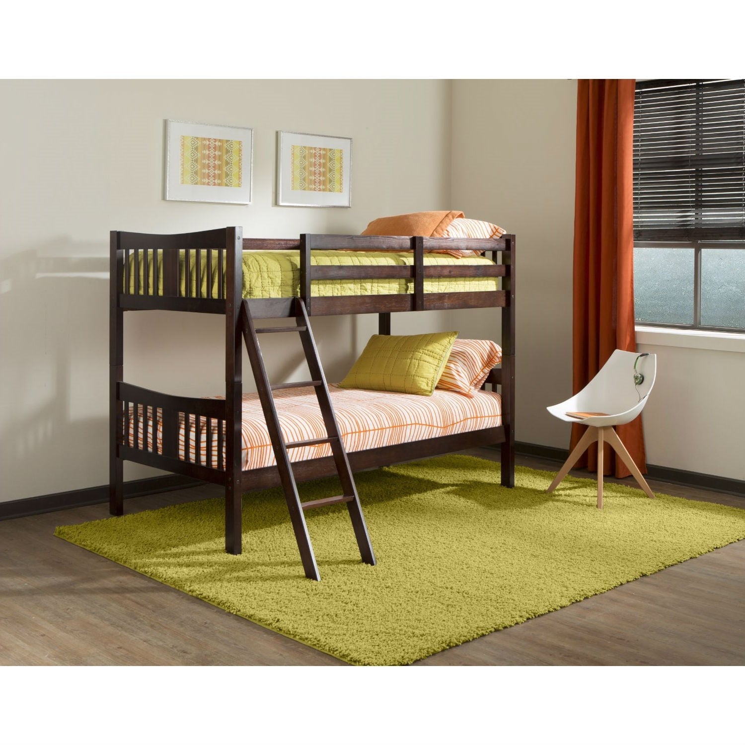 Twin over Twin Solid Wood Bunk Bed in Espresso Finish-1