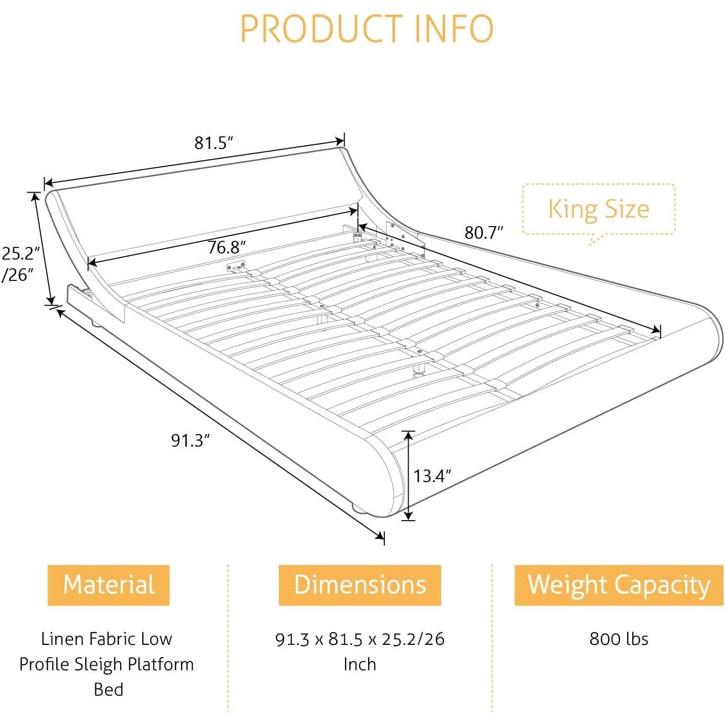 King Modern White Faux Leather Upholstered Platform Bed Frame with Headboard-3