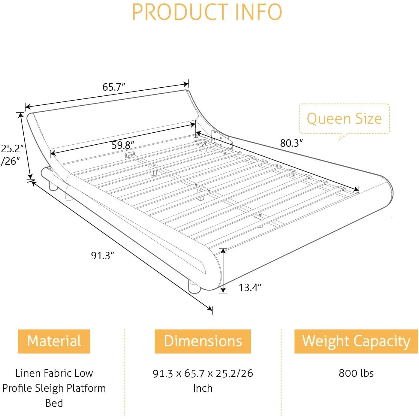 Queen Modern White Faux Leather Upholstered Platform Bed Frame with Headboard-4