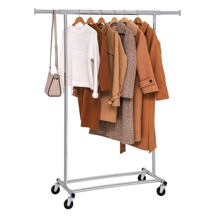 Heavy Duty Chrome Plated Silver Metal Garment Rack Clothes Hanging Bar on Wheels-0