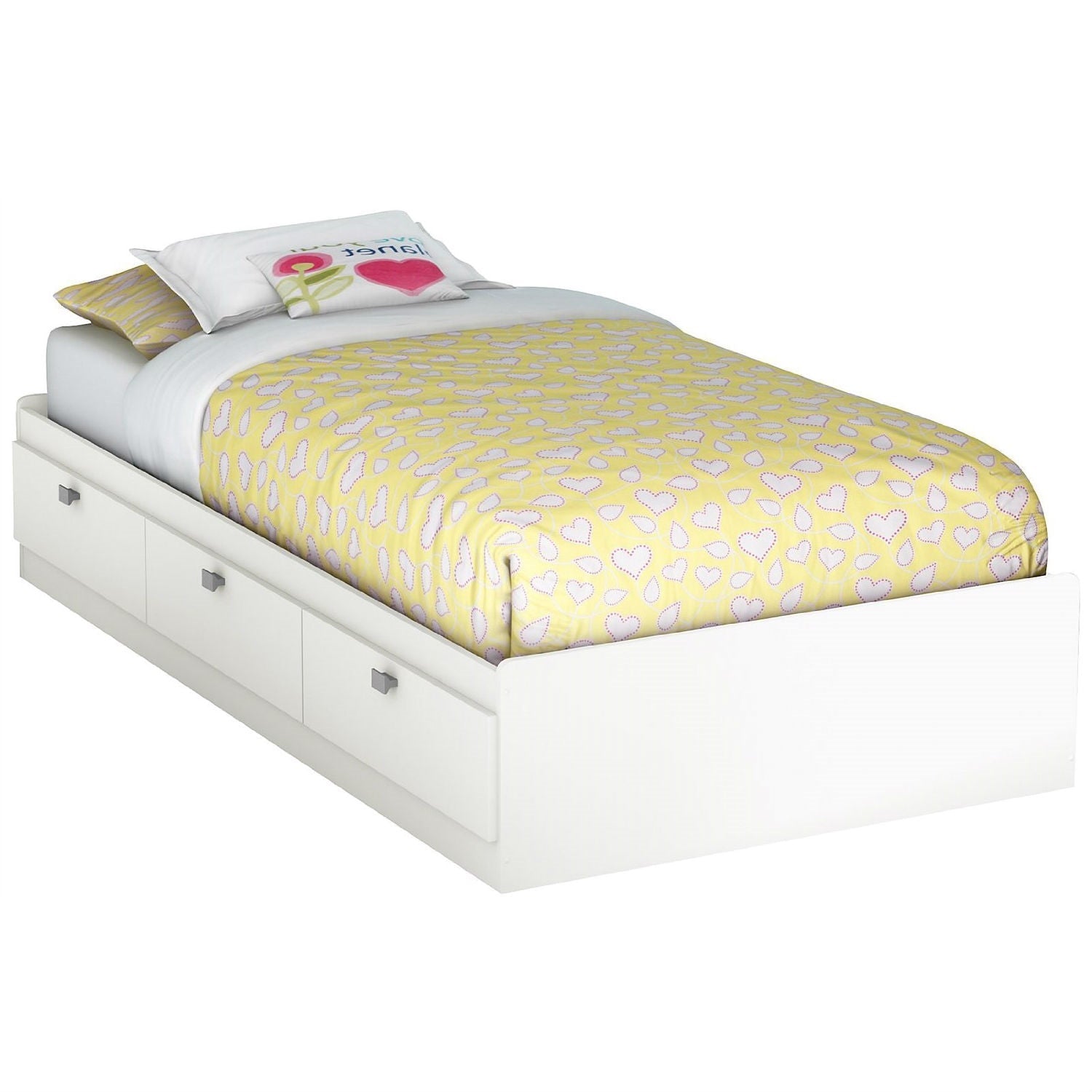 Twin size White Platform Bed for Kids Teens Adults with 3 Storage Drawers-0