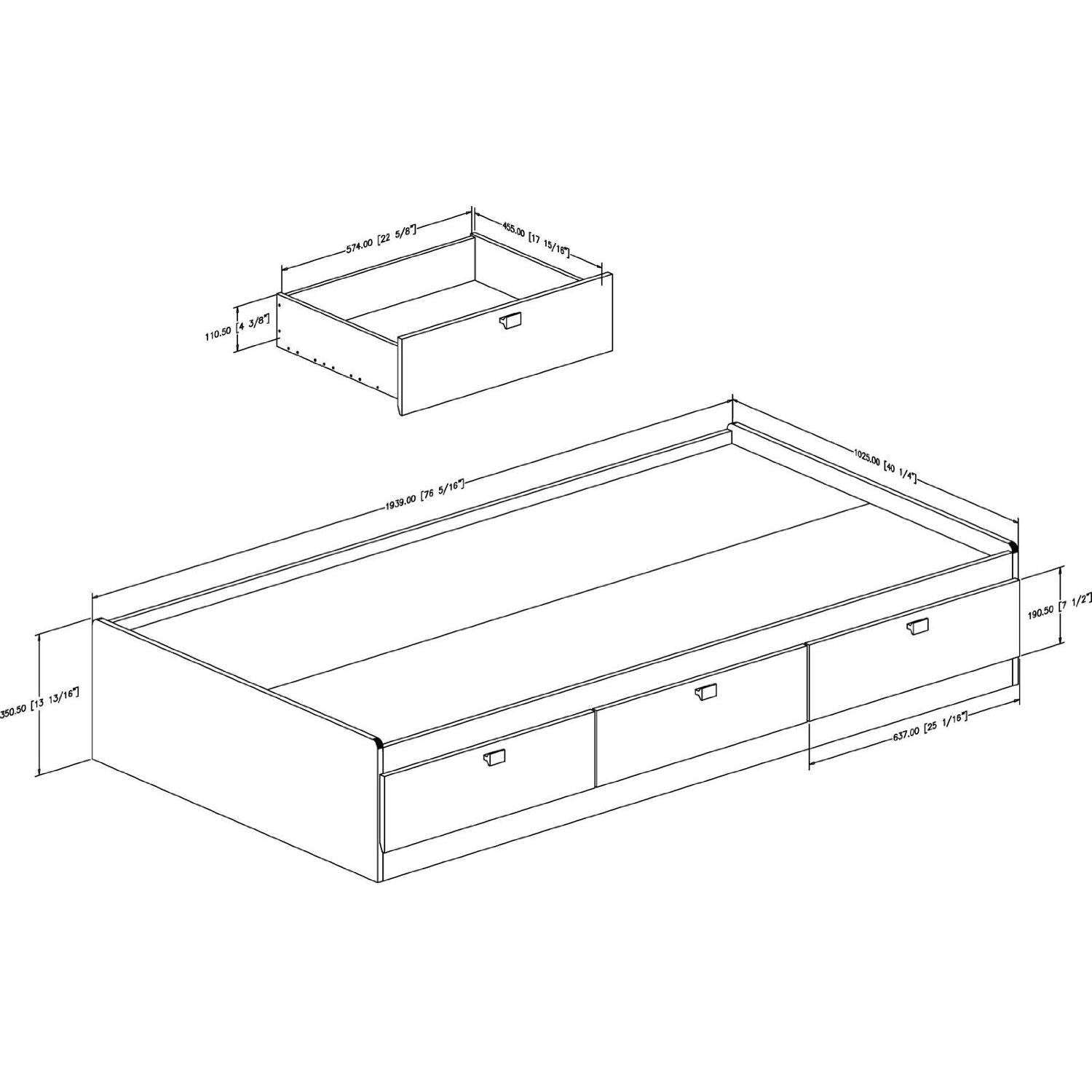 Twin size White Platform Bed for Kids Teens Adults with 3 Storage Drawers-2