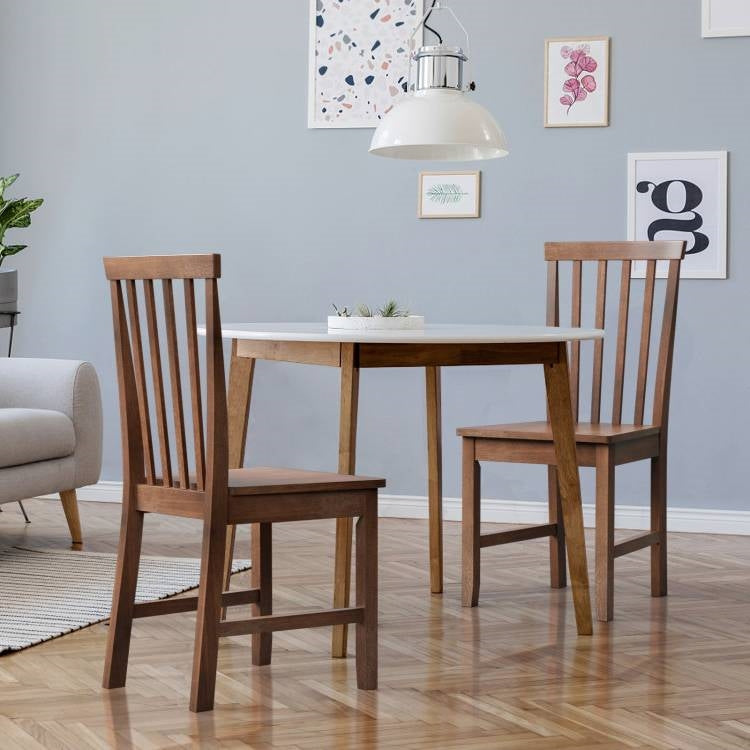 Set of 2 Solid Wood Armless Mission Style Dining Chairs in Walnut Brown Finish-1