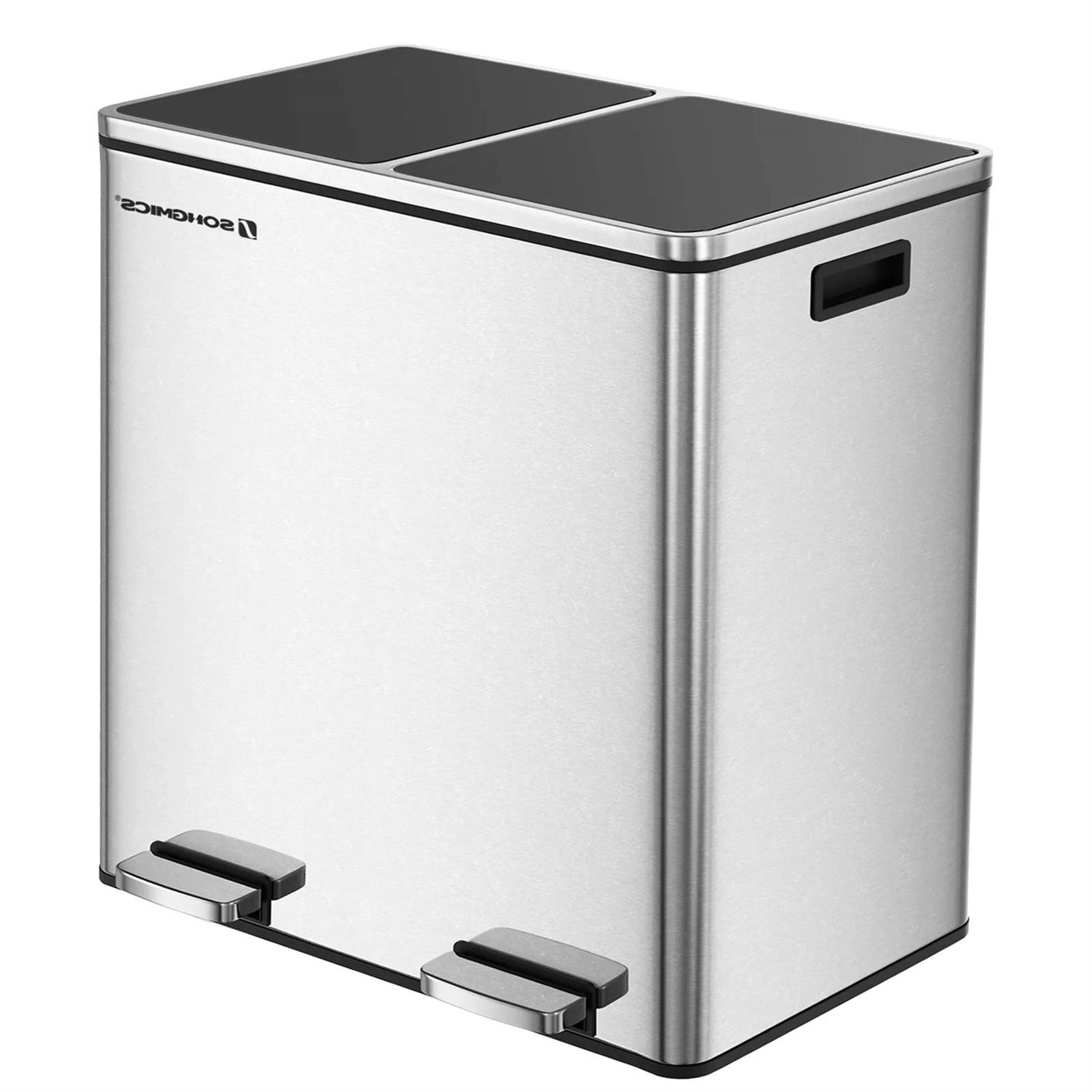 Dual Stainless Steel 16-Gallon Trash Can Recycle Bin with 2 Step on Pedal Lids-0