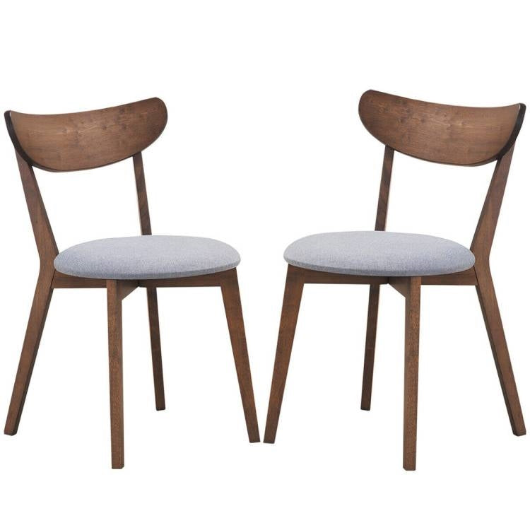 Set of 2 Mid-Century Modern Curved Back Wood Dining Chair Grey Upholstered Seat-0