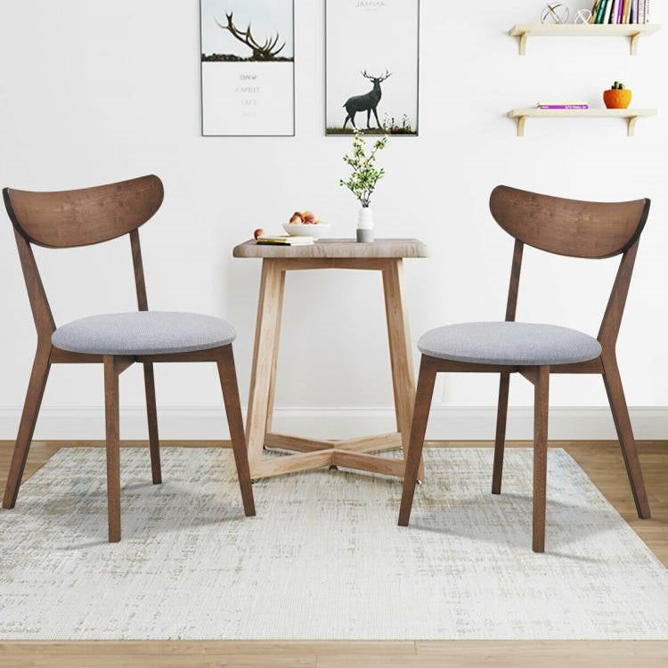 Set of 2 Mid-Century Modern Curved Back Wood Dining Chair Grey Upholstered Seat-1