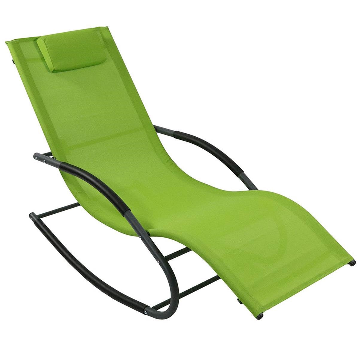 Modern Green Rocking Chaise Lounge Chair Patio Lounger with Pillow-0