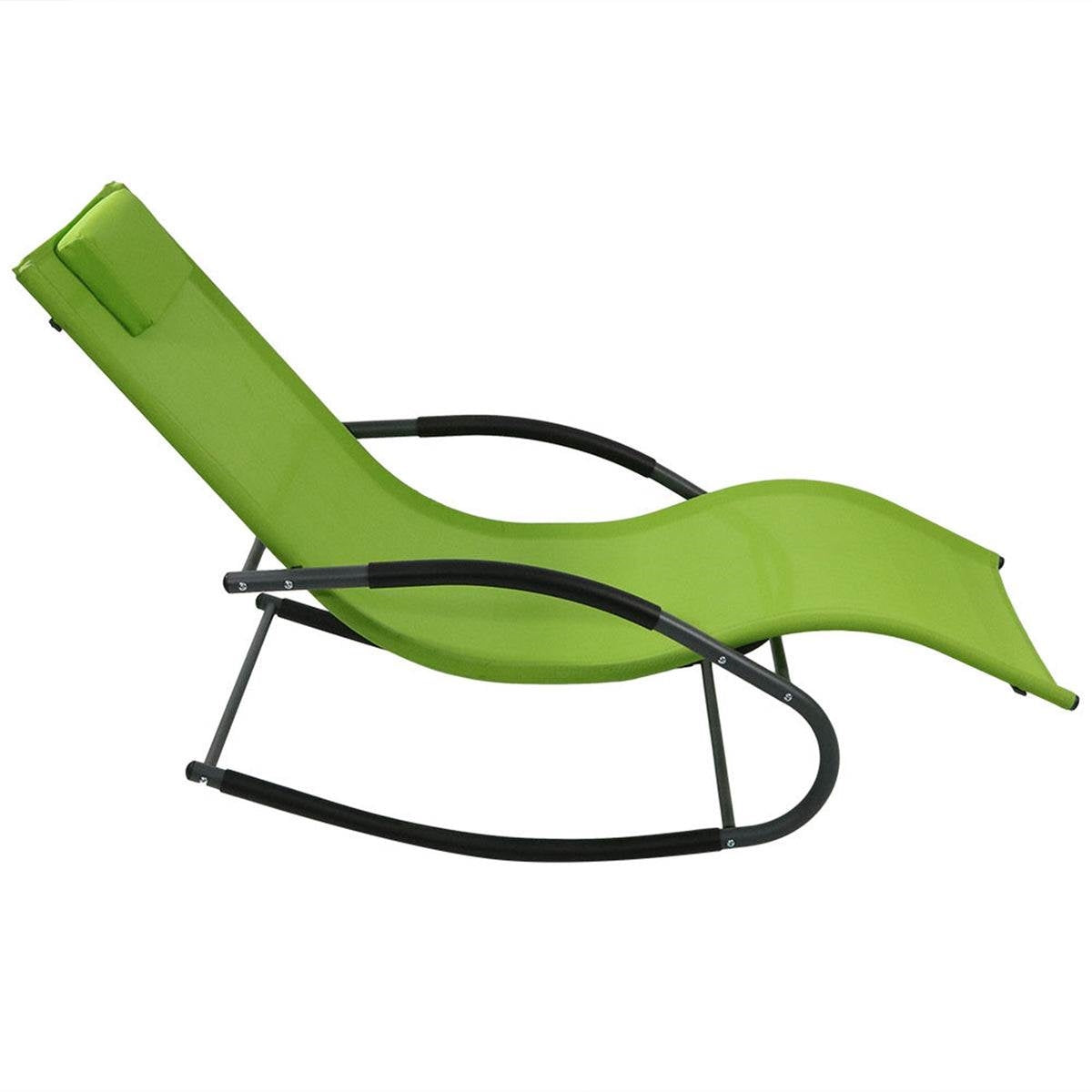 Modern Green Rocking Chaise Lounge Chair Patio Lounger with Pillow-1