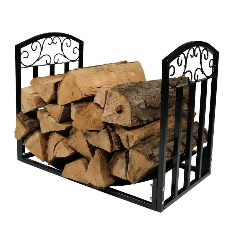 Black Metal Indoor Outdoor 2-Ft Firewood Holder Log Rack-0