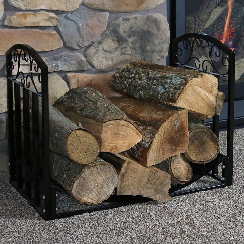 Black Metal Indoor Outdoor 2-Ft Firewood Holder Log Rack-3