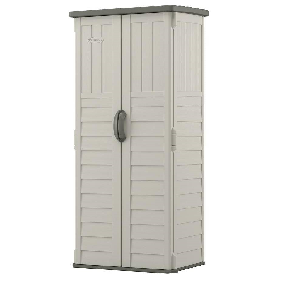 Outdoor Heavy Duty 22 Cubic Ft Vertical Garden Storage Shed in Taupe Grey-0