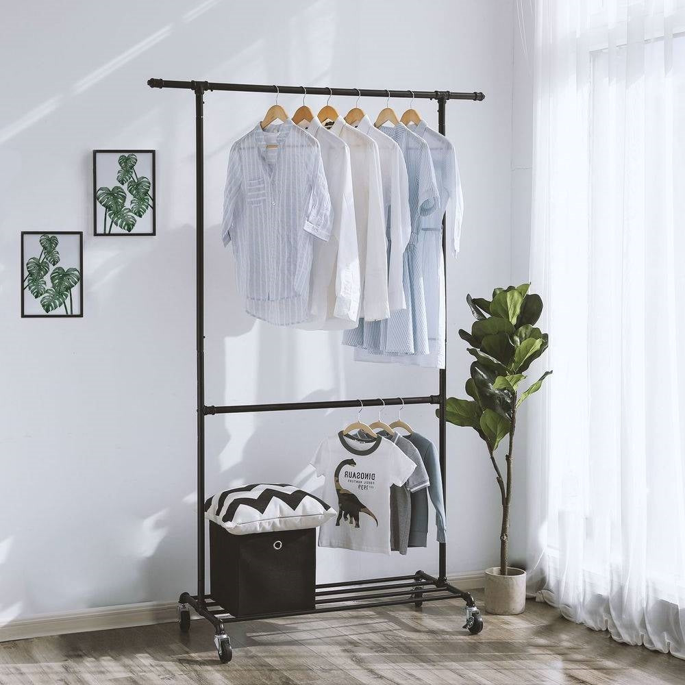 Modern Industrial Style Black Powder Coated Garment Rack with Bottom Hanging Rod-1