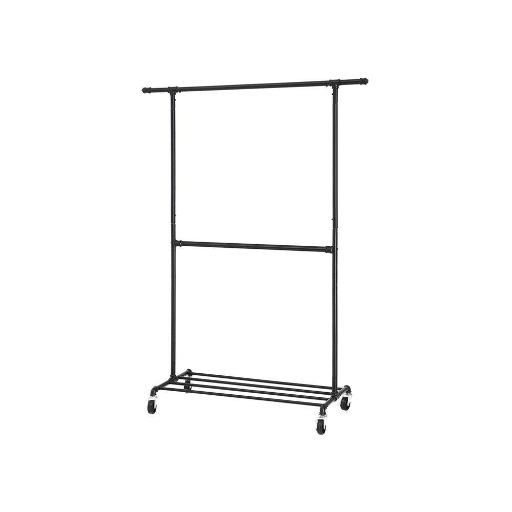 Modern Industrial Style Black Powder Coated Garment Rack with Bottom Hanging Rod-2