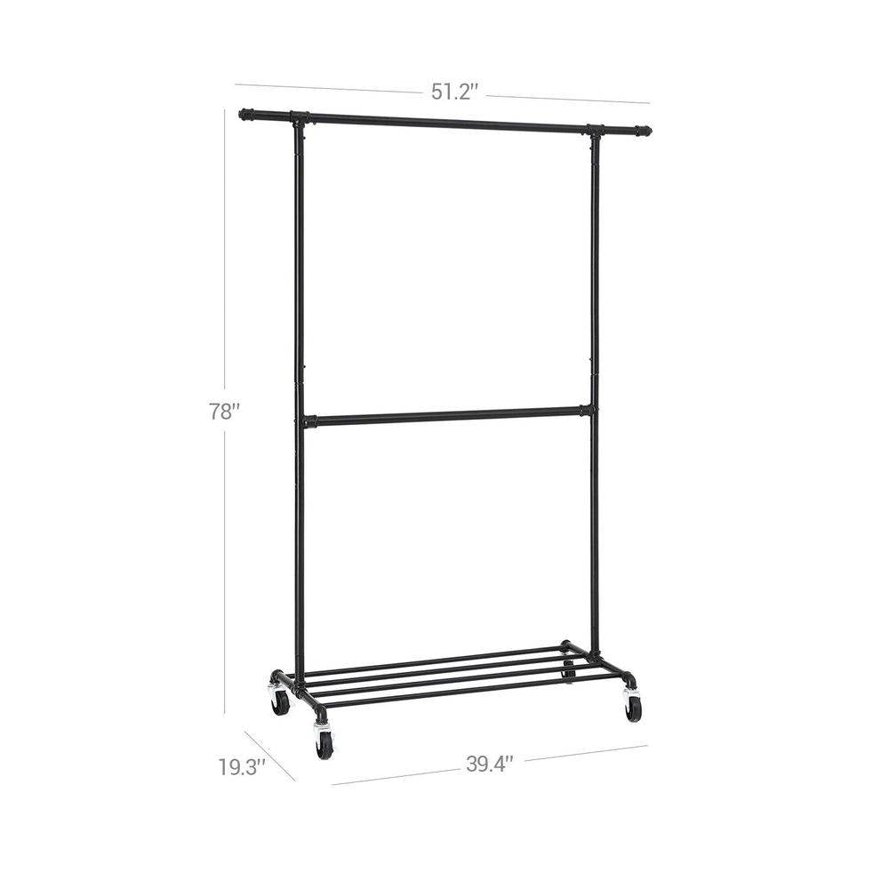 Modern Industrial Style Black Powder Coated Garment Rack with Bottom Hanging Rod-4