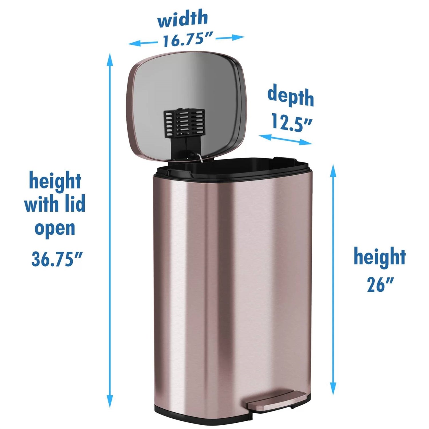 13-Gallon Copper Rose Gold Stainless Steel Step Trash Can with Deodorizer Filter-3