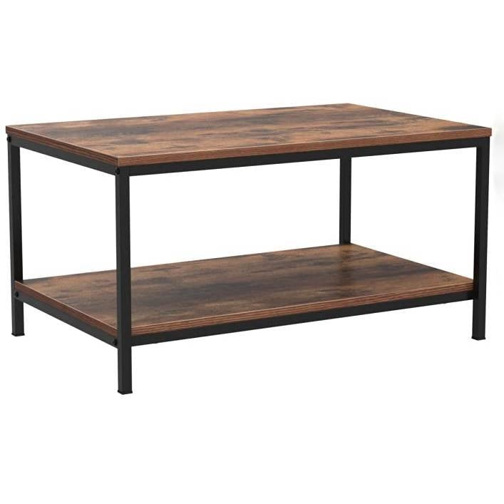 Heavy Duty Industrial 2-Tier Coffee Table in Rustic Brown Wood Finish-0
