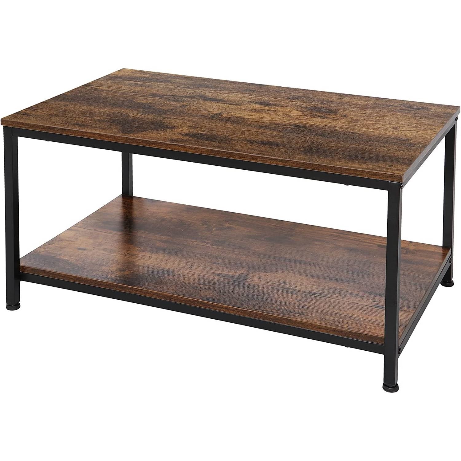 Heavy Duty Industrial 2-Tier Coffee Table in Rustic Brown Wood Finish-1