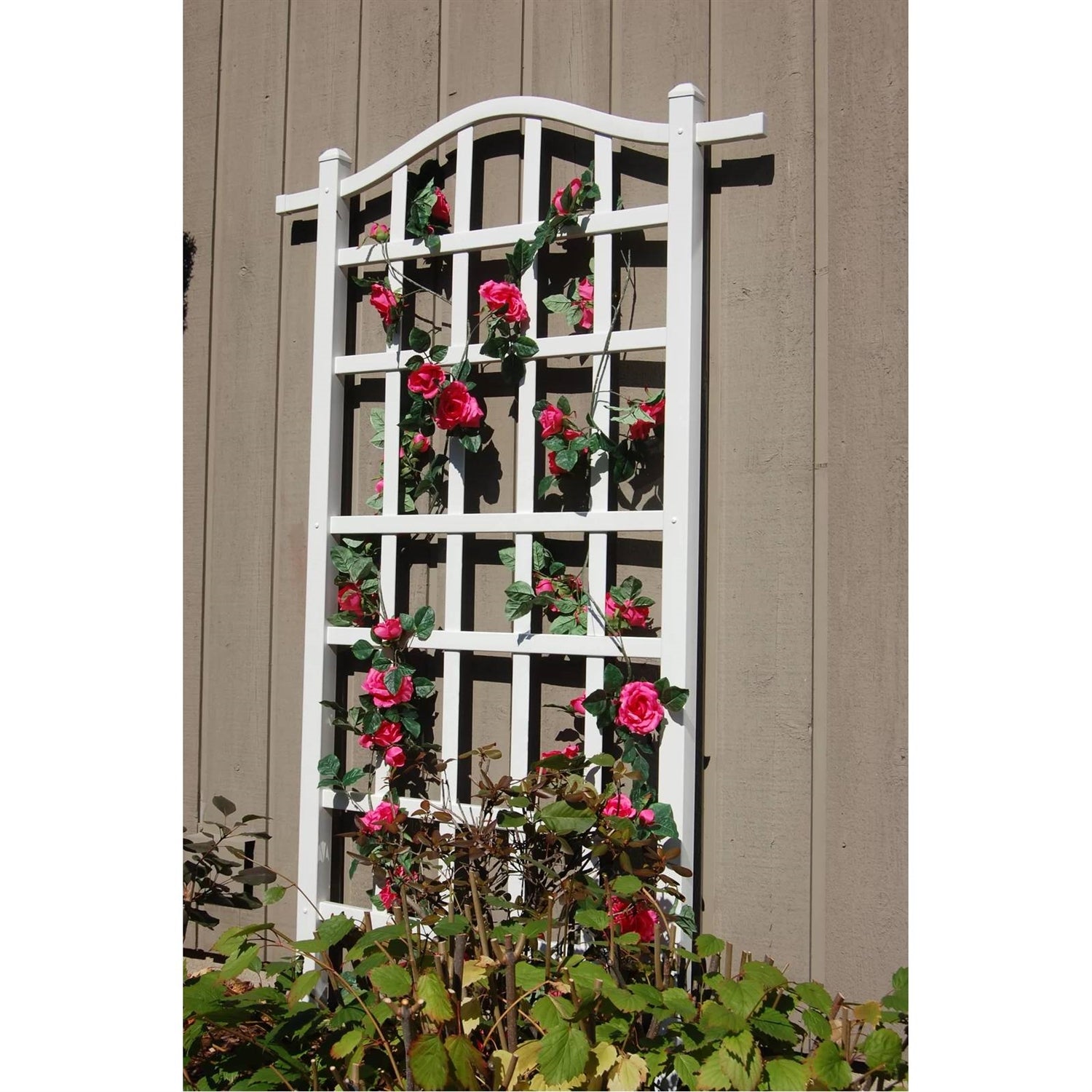 75-inch Outdoor White Vinyl Garden Plant Trellis with Ground Anchors-0