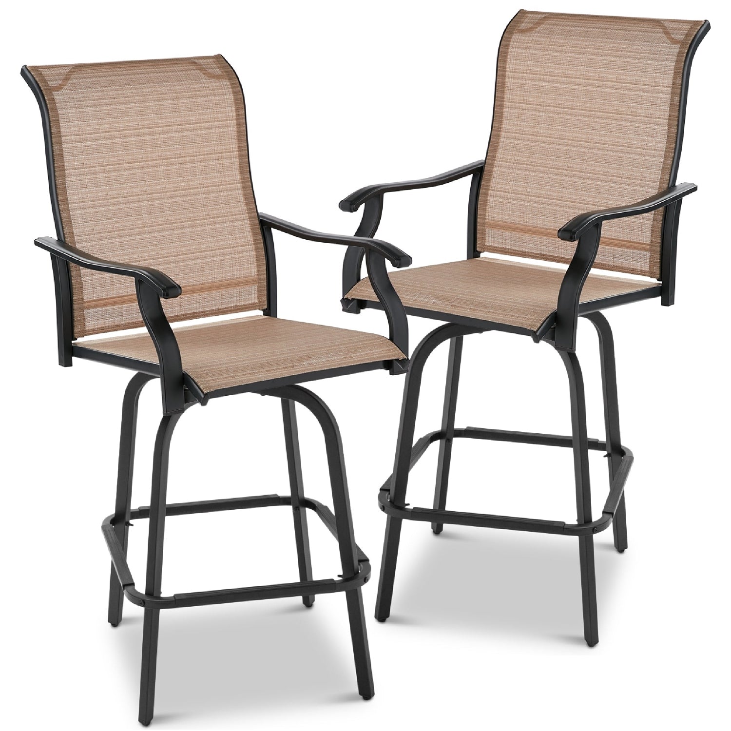 Set of 2 Tan All-Weather Mesh Swivel Barstools-0